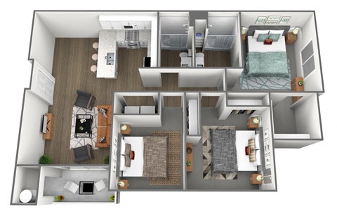 Floor plan for 3 beds, 2 baths, 1262 sqft